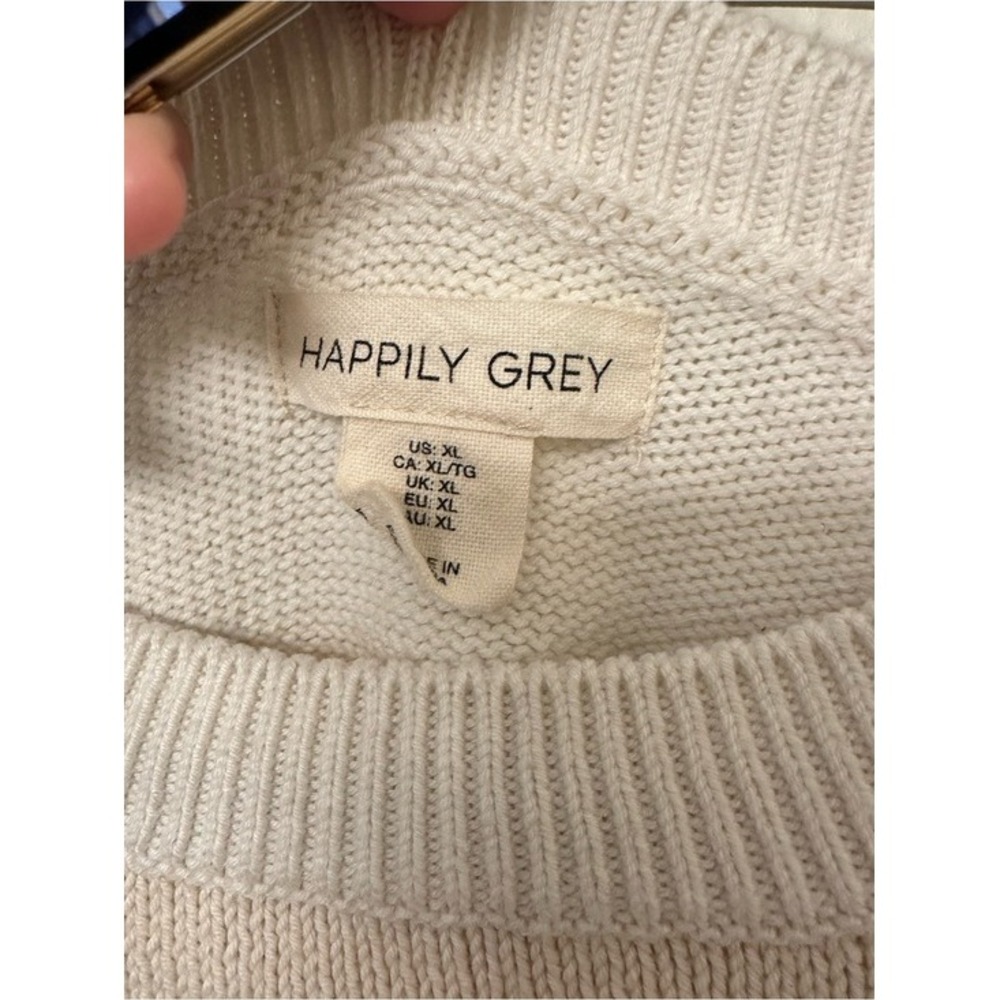 Happily Grey Striped Sweater Womens XL Cream Beige Excellent Pointelle Cropped - Picture 3 of 5